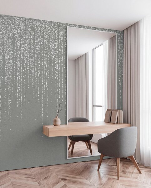 Fototapety Pionowy, elegancki nadruk girlandy w kropki na szarym, teksturowanym tle, tworzący wrażenie, Fototapety designerskie, w08470v1 : Uwalls.pl