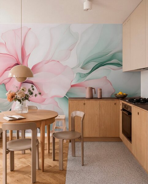 Fototapety Płynne abstrakcyjne płatki kwiatów, półprzezroczyste i warstwowe kształty w pastelowych, Fototapety Akwarele, w08701v1 : Uwalls.pl