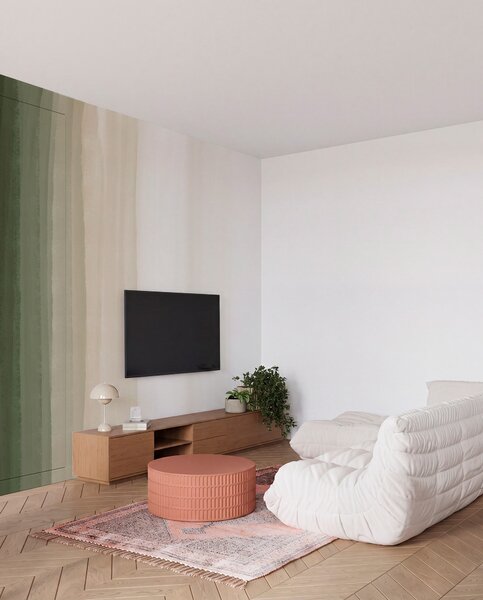 Fototapety Abstrakcyjny, minimalistyczny nadruk gradientowy z pionowymi pasami ciemnej zieleni, beżu i, Fototapety Abstrakcja, w08915 : Uwalls.pl