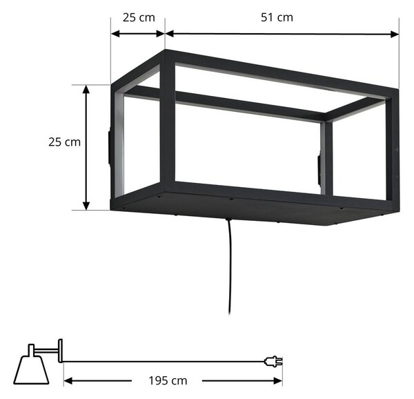 Kinkiet LED Birta Lindby, możliwość ściemniania, czarny, salon / jadalnia, metal, nowoczesny