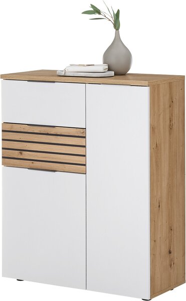 Piękna biała komoda z dekorem dąb artisan