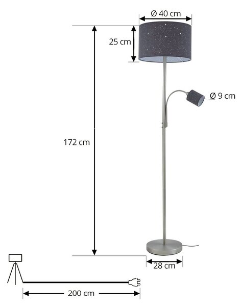 Lampa stojąca Jaileen Lindby, aluminiowy / szary / cynkowy, salon / jadalnia, metal, nowoczesny