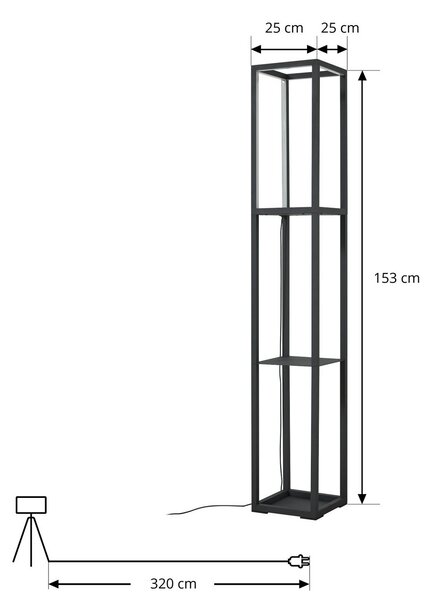 Lampa stojąca LED Birta Lindby, możliwość ściemniania, czarny, salon / jadalnia, metal, nowoczesny