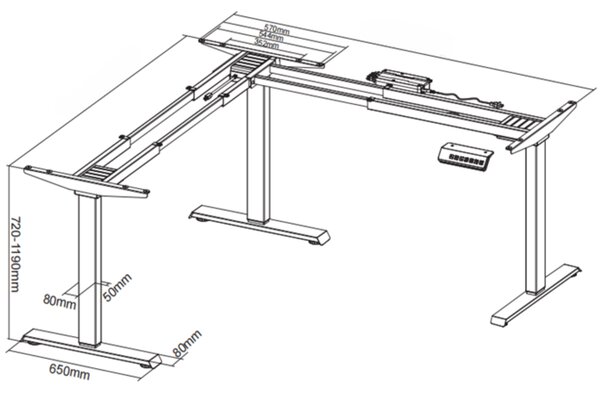 Stół z regulacją wysokości, 3 silniki, 745 - 1215 mm, narożnik L/P, blat 1800 x 1400 mm, podstawa czarna, brzoza