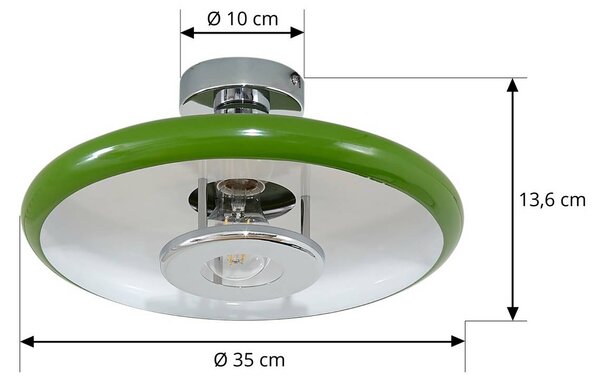 Lampa sufitowa Branford Lindby, możliwość ściemniania, zielony, salon / jadalnia, metal, vintage