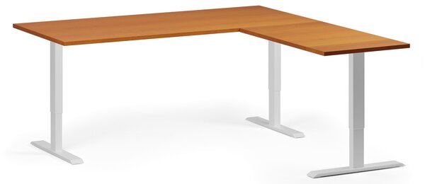 Narożne biurko z regulacją wysokości, 180x180 cm, 3 silniki, L/P, biała podstawa, czereśnia