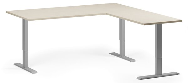 Narożne biurko z regulacją wysokości, 180x180 cm, 3 silniki, L/P, szara podstawa, brzoza