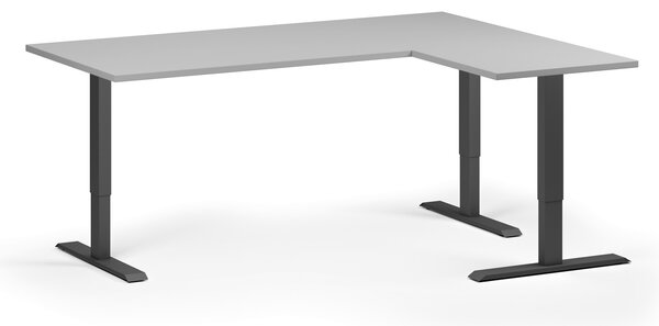 Narożne biurko z regulacją wysokości, 180x140 cm, 3 silniki, L/P, czarna podstawa, szary