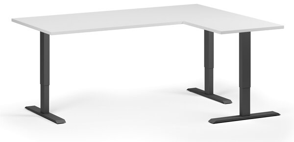 Narożne biurko z regulacją wysokości, 180x140 cm, 3 silniki, L/P, czarna podstawa, biały