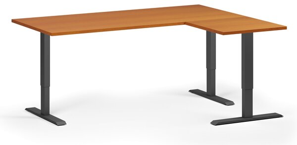 Narożne biurko z regulacją wysokości, 180x140 cm, 3 silniki, L/P, czarna podstawa, czereśnia