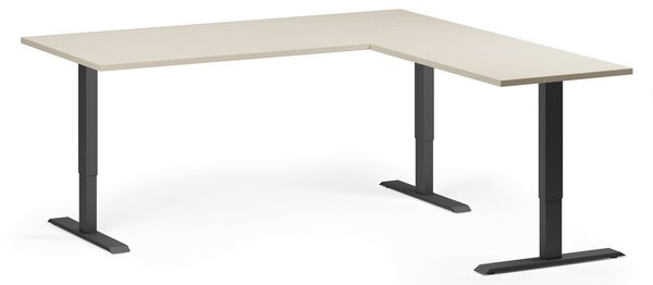 Narożne biurko z regulacją wysokości, 180x180 cm, 3 silniki, L/P, czarna podstawa, brzoza