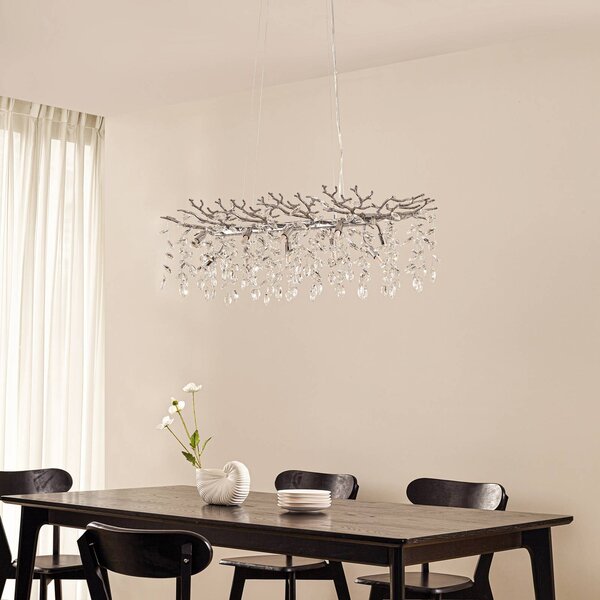 Lampa wisząca kryształowa Bellora Lucande, możliwość ściemniania, chromowy / srebrny, salon / jadalnia, kryształ, nowoczesny