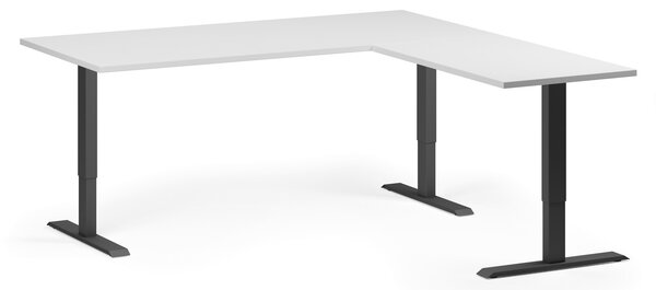 Narożne biurko z regulacją wysokości, 180x180 cm, 3 silniki, L/P, czarna podstawa, biały