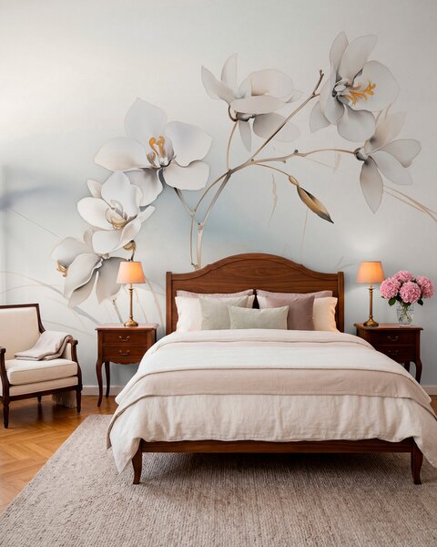 Fototapety Gałązka białej orchidei w stylu akwareli, Fototapety Kwiaty, w09022 : Uwalls.pl