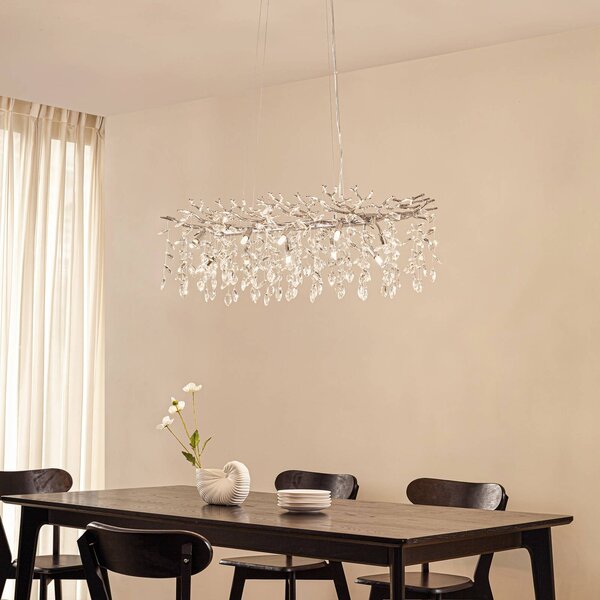 Lampa wisząca kryształowa Bellora Lucande, możliwość ściemniania, chromowy / srebrny, salon / jadalnia, kryształ, nowoczesny