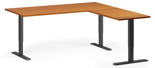 Narożne biurko z regulacją wysokości, 180x180 cm, 3 silniki, L/P, czarna podstawa, czereśnia