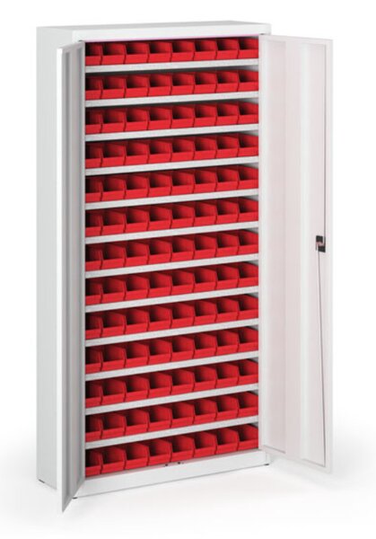 Szafa z plastikowymi pojemnikami BASIC - 1800 x 400 x 920 mm, 104x A, szary