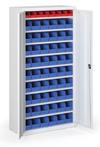 Szafa z plastikowymi pojemnikami BASIC - 1800 x 400 x 920 mm, 8x A, 54x B. szary