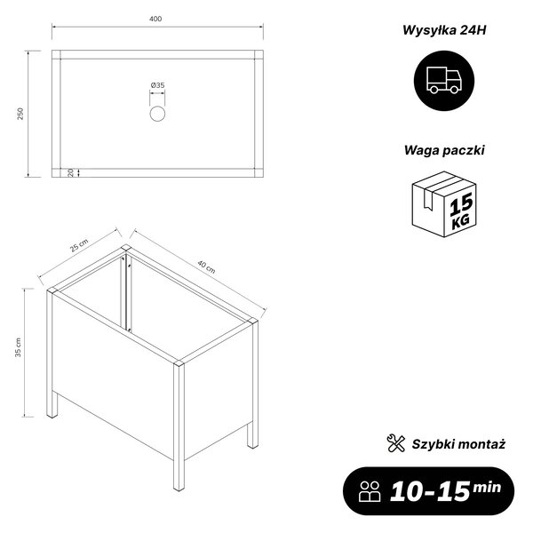Osłona donica na kwiaty metalowa mała antracytowa, 400x350x250 mm: DAISY