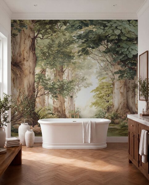 Fototapety Leśna ścieżka wśród majestatycznych drzew w stylu akwareli, Fototapety Natura, w09404 : Uwalls.pl