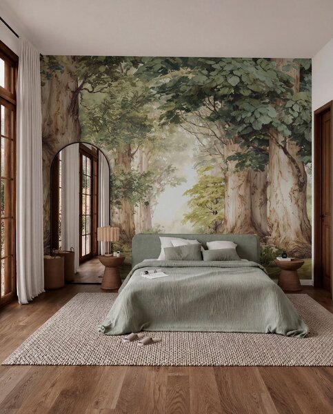 Fototapety Leśna ścieżka wśród majestatycznych drzew w stylu akwareli, Fototapety Natura, w09404 : Uwalls.pl
