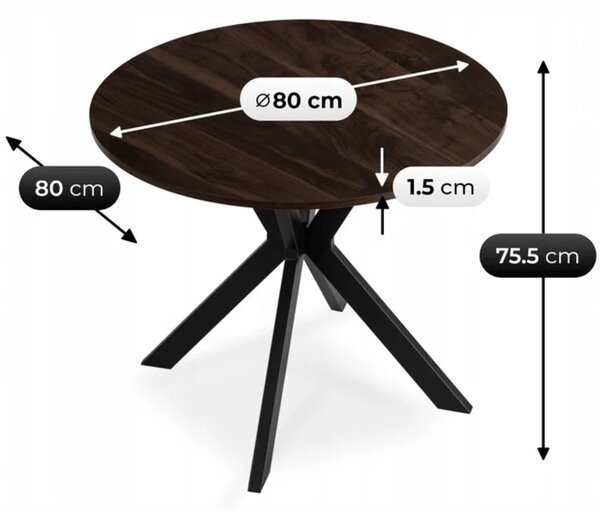 Zestaw Stół Okrągły LAUREN 80 cm Orzech/Czarny i 4 Krzesła ROBIN Czarne