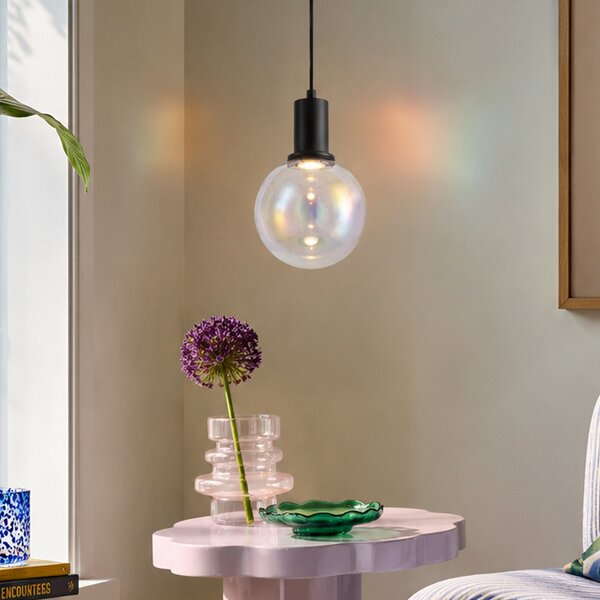 Designerska lampa wisząca czarna ze szkłem tęczowym 20 cm - Mallon