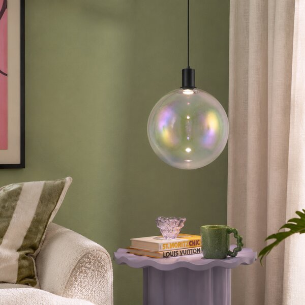 Designerska lampa wisząca czarna ze szkłem tęczowym 35 cm - Mallon