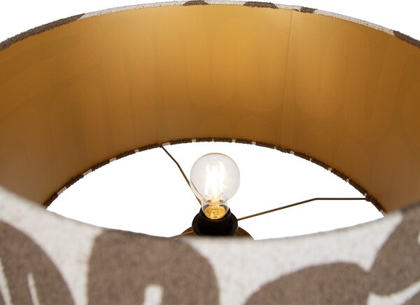 Lampa podłogowa Trójnóg z drewna orzechowego z brązowo-beżowym abażurem w paski 50 cm - Tripod Classic