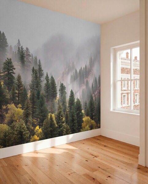 Fototapety Atmosferyczny, mglisty las sosnowy w górach, Fototapety Natura, w09463 : Uwalls.pl