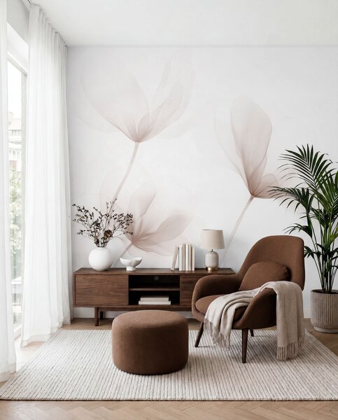 Fototapety Powietrzne beżowe kwiaty w minimalistycznym, jasnym stylu, Fototapety Kwiaty, w09734 : Uwalls.pl