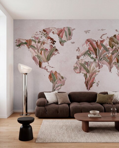 Fototapety Różowa mapa świata wykonana z liści bananowca, Fototapety Mapy, c00007v2 : Uwalls.pl