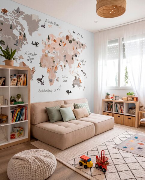 Fototapety Mapa w stylu akwareli w kolorze beżowym, przedstawiająca zwierzęta, rośliny i zabytki, Fototapety Mapy, c00009dev3 : Uwalls.pl