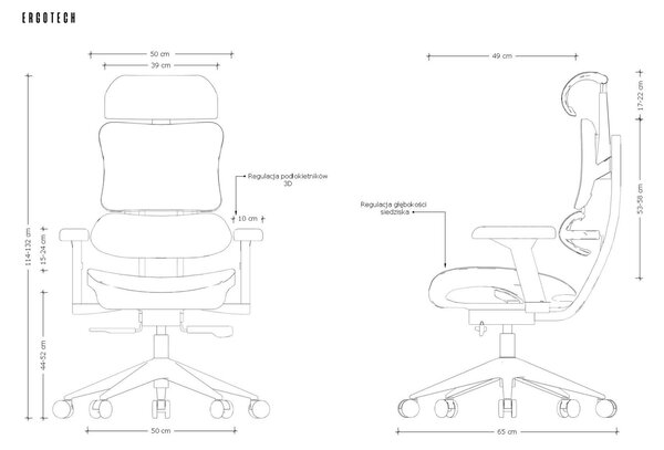 Ergonomiczny fotel do biura Ergotech biały, zgodny z normą BHP