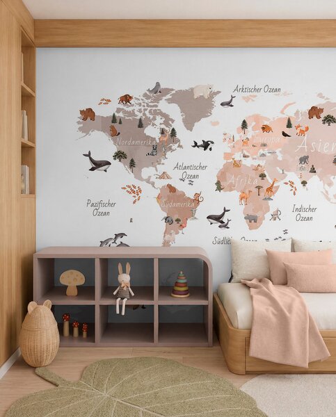 Fototapety Mapa w stylu akwareli w kolorze beżowym, przedstawiająca zwierzęta, rośliny i zabytki, Fototapety Mapy, c00009dev3 : Uwalls.pl