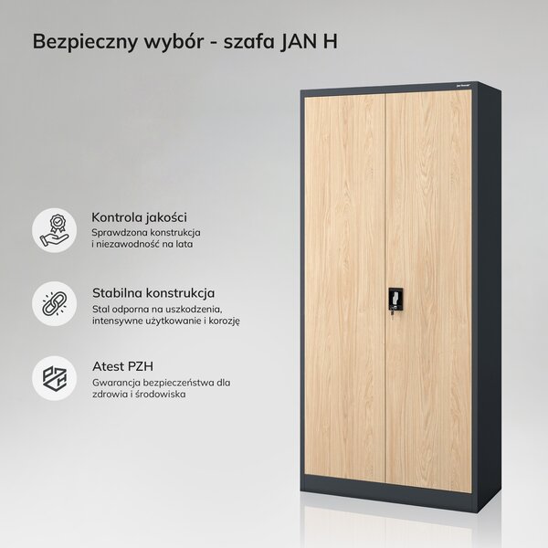Szafa biurowa wysoka Eco Design Jan H, 90x40x195 cm, antracyt/dąb sonoma
