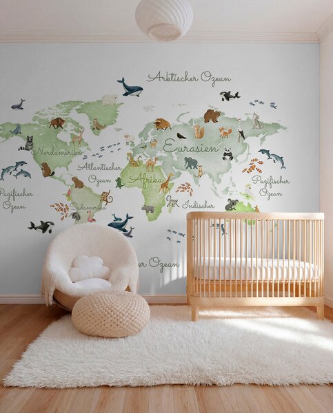 Fototapety Mapa w stylu akwareli przedstawiająca zwierzęta. Napisy w języku niemieckim, Fototapety Dziecięce, c00012dev2 : Uwalls.pl