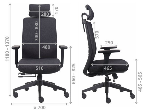 Ergonomiczny fotel biurowy materiałowy Prospero, zgodny z normą BHP