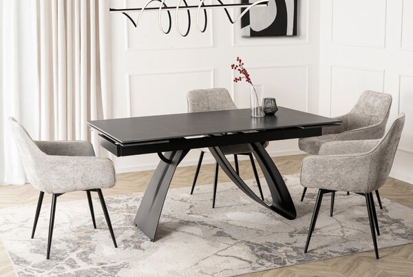 Ceramiczny stół z funkcją rozkładania Devon 160-220 cm, czarny marmur/czarny