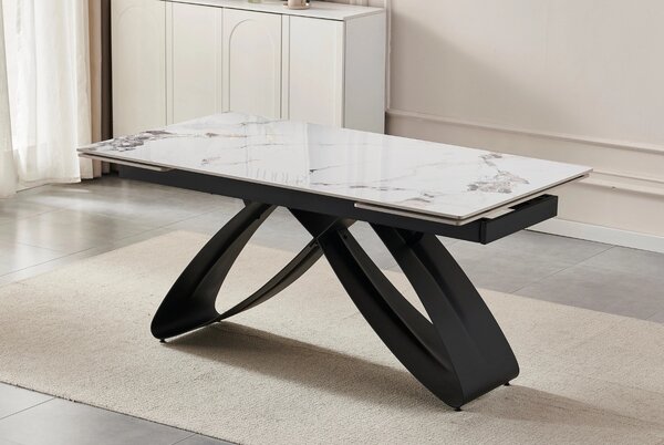 Rozkładany stół z ceramicznym blatem Luigi 160-240 cm, biały marmur/czarny