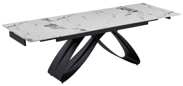 Rozkładany stół z ceramicznym blatem Luigi 160-240 cm, biały marmur/czarny