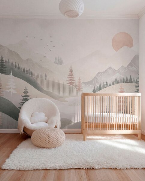 Fototapety Minimalistyczny górski krajobraz z sosnami, Fototapety Natura, w05626 : Uwalls.pl