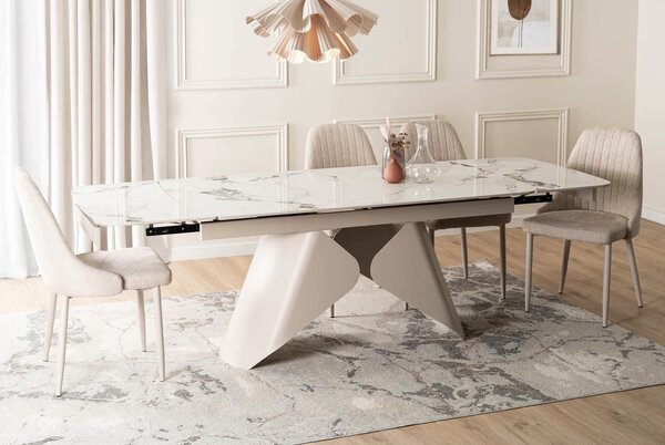 Ceramiczny stół z rozkładanym blatem Verona 160-240 cm, biały marmur/kaszmir