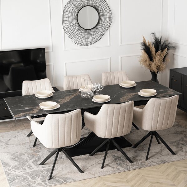 Rozkładany stół ceramiczny Ibiza 160-240 cm, czarny marmur