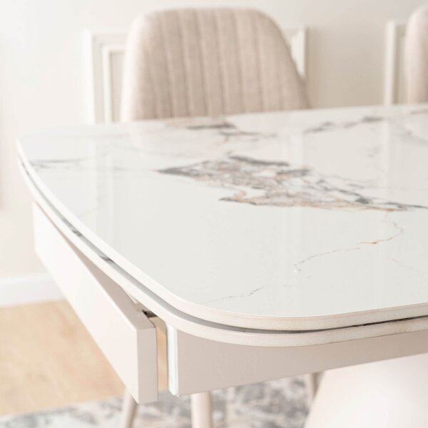 Ceramiczny stół z rozkładanym blatem Verona 160-240 cm, biały marmur/kaszmir