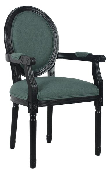 Zielony fotel z podłokietnikami, z czarną ramą, ludwikowski