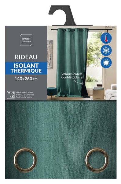 Zielona zasłona termiczna sztruksowa 140x260 cm Madison – douceur d'intérieur