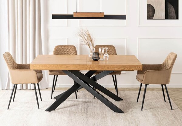 Industrialny stół rozkładany Hampton 160-240 cm, kolor dąb złoty/czarny