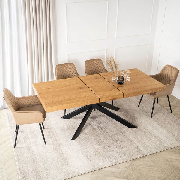 Industrialny stół rozkładany Hampton 160-240 cm, kolor dąb złoty/czarny