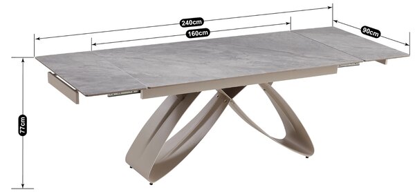 Rozkładany stół z ceramicznym blatem Luigi 160-240 cm, szary marmur/kaszmir